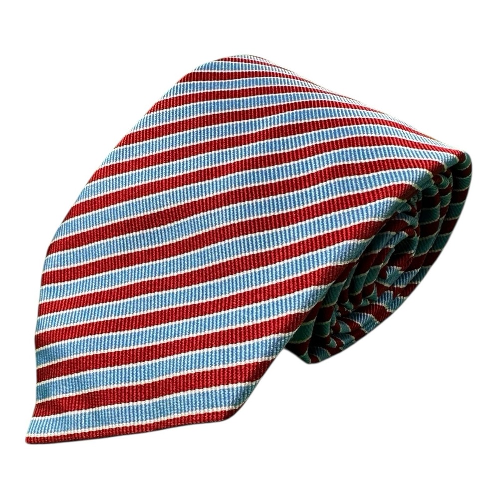 Henley &‎ Sloane Savile Row Blue Red Striped Pure Silk Men's Tie 3.5 Inch Width